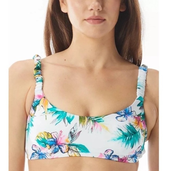 SUNDAZED Bella Printed Shirred-Strap Bikini Top, swimsuit bra Size S - Picture 1 of 8